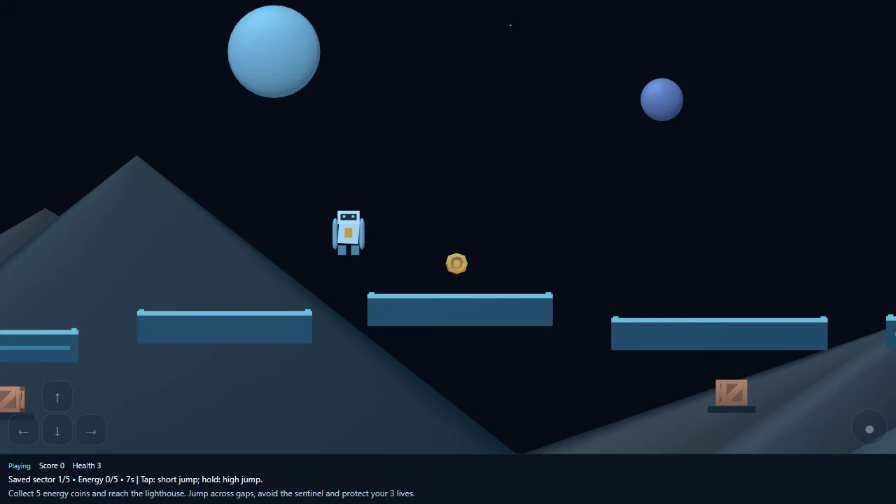 Gameplay captured from the published Moonrail Harbor game